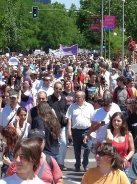 Massive demonstration. 19-J protests, Madrid. 15M Stock Photos