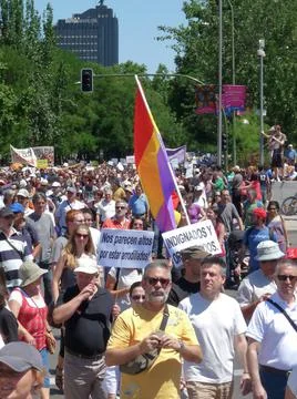 Massive demonstration. 19-J protests, Madrid. 15M Stock Photos
