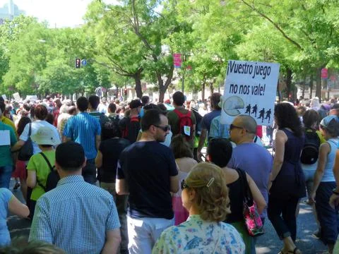 Massive demonstration. 19-J protests, Madrid. 15M Stock Photos