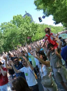 Massive demonstration. 19-J protests, Madrid. 15M Stock Photos