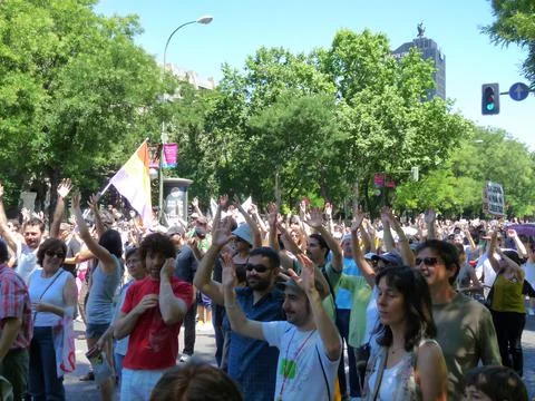 Massive demonstration. 19-J protests, Madrid. 15M Stock Photos