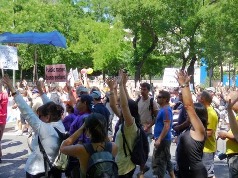 Massive demonstration. 19-J protests, Madrid. 15M Stock Photos