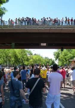 Massive demonstration. 19-J protests, Madrid. 15M Stock Photos