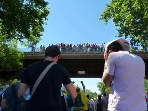 Massive demonstration. 19-J protests, Madrid. 15M Stock Photos