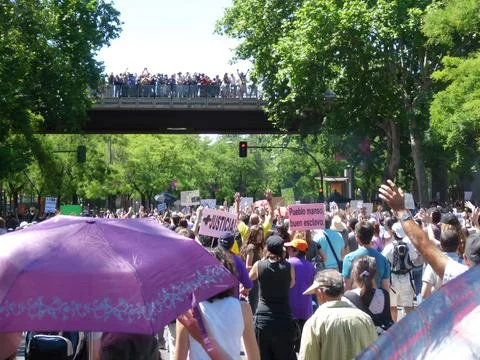 Massive demonstration. 19-J protests, Madrid. 15M Stock Photos