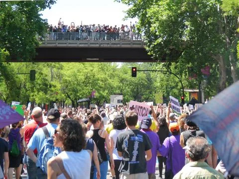 Massive demonstration. 19-J protests, Madrid. 15M Stock Photos