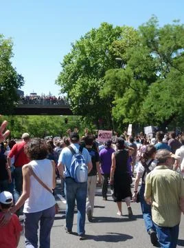 Massive demonstration. 19-J protests, Madrid. 15M Stock Photos