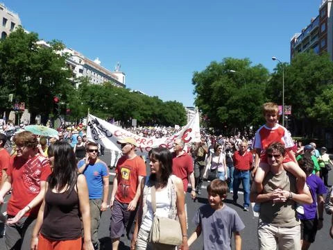 Massive demonstration. 19-J protests, Madrid. 15M Stock Photos