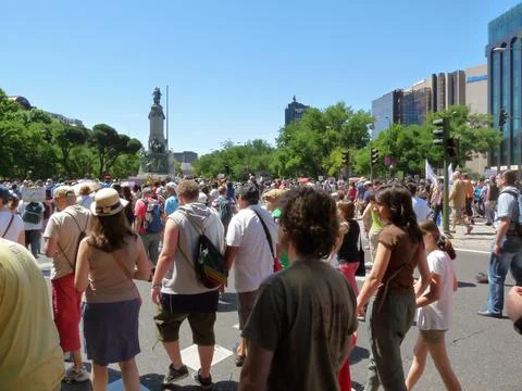 Massive demonstration. 19-J protests, Madrid. 15M Stock Photos