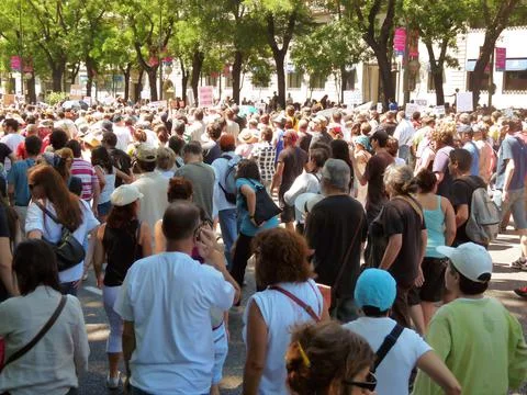 Massive demonstration. 19-J protests, Madrid. 15M Stock Photos