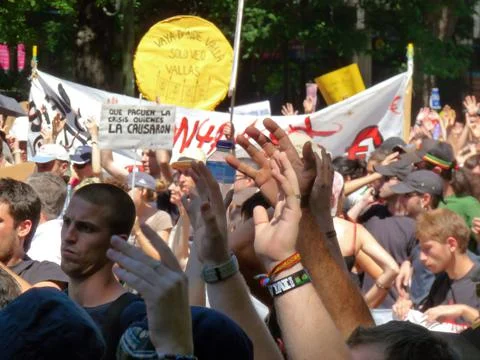 Massive demonstration. 19-J protests, Madrid. 15M Stock Photos