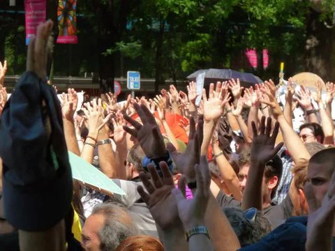 Massive demonstration. 19-J protests, Madrid. 15M Stock Photos