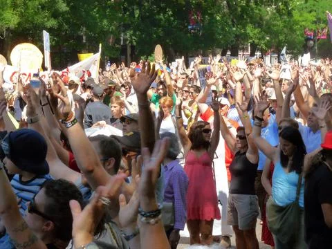 Massive demonstration. 19-J protests, Madrid. 15M Stock Photos