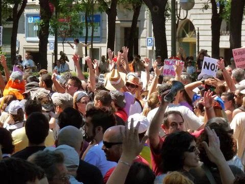 Massive demonstration. 19-J protests, Madrid. 15M Stock Photos
