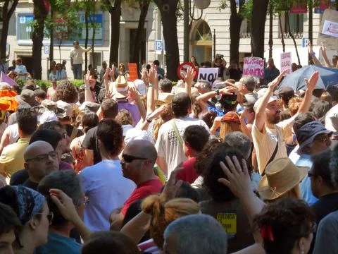 Massive demonstration. 19-J protests, Madrid. 15M Stock Photos