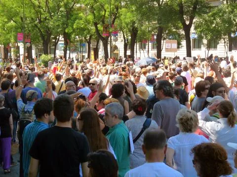 Massive demonstration. 19-J protests, Madrid. 15M Stock Photos