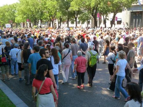 Massive demonstration. 19-J protests, Madrid. 15M Stock Photos