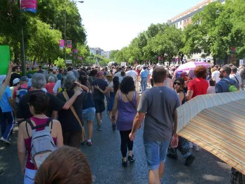 Massive demonstration. 19-J protests, Madrid. 15M Stock Photos