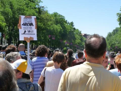 Massive demonstration. 19-J protests, Madrid. 15M Stock Photos