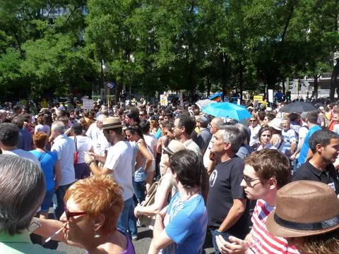 Massive demonstration. 19-J protests, Madrid. 15M Stock Photos