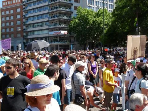 Massive demonstration. 19-J protests, Madrid. 15M Stock Photos