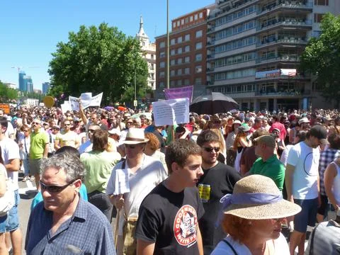 Massive demonstration. 19-J protests, Madrid. 15M Stock Photos