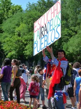 Massive demonstration. 19-J protests, Madrid. 15M Stock Photos