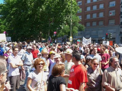 Massive demonstration. 19-J protests, Madrid. 15M Stock Photos