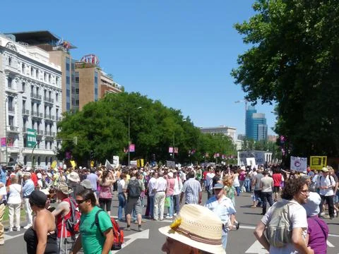 Massive demonstration. 19-J protests, Madrid. 15M Stock Photos