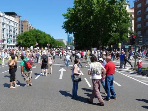 Massive demonstration. 19-J protests, Madrid. 15M Stock Photos
