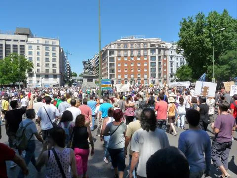 Massive demonstration. 19-J protests, Madrid. 15M Stock Photos