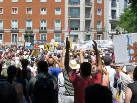 Massive demonstration. 19-J protests, Madrid. 15M Stock Photos