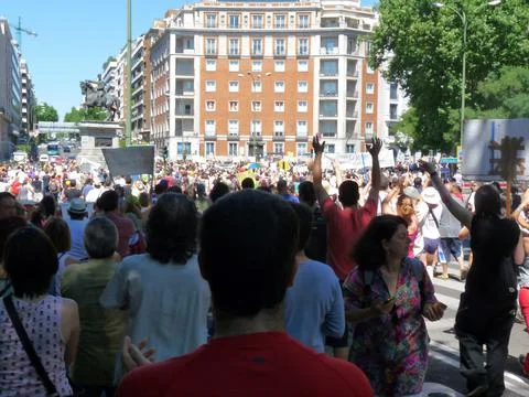 Massive demonstration. 19-J protests, Madrid. 15M Stock Photos