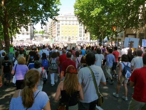 Massive demonstration. 19-J protests, Madrid. 15M Stock Photos