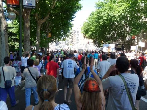 Massive demonstration. 19-J protests, Madrid. 15M Stock Photos