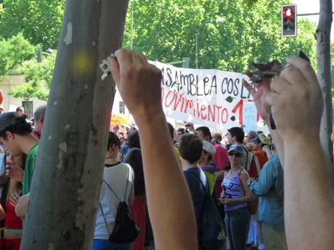 Massive demonstration. 19-J protests, Madrid. 15M Stock Photos