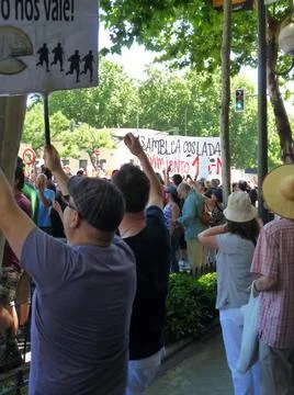 Massive demonstration. 19-J protests, Madrid. 15M Stock Photos