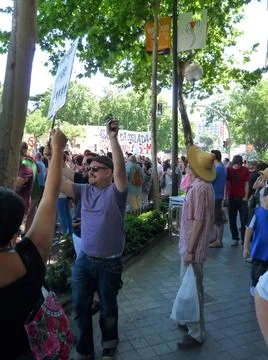 Massive demonstration. 19-J protests, Madrid. 15M Stock Photos