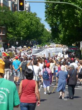 Massive demonstration. 19-J protests, Madrid. 15M Stock Photos
