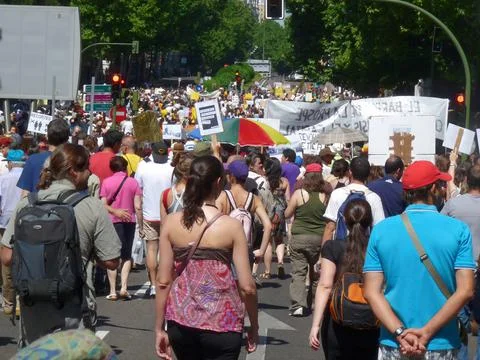 Massive demonstration. 19-J protests, Madrid. 15M Stock Photos
