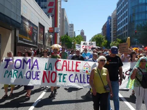 Massive demonstration. 19-J protests, Madrid. 15M Stock Photos