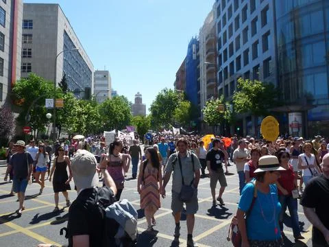 Massive demonstration. 19-J protests, Madrid. 15M Stock Photos