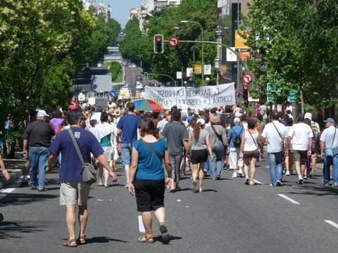 Massive demonstration. 19-J protests, Madrid. 15M Stock Photos