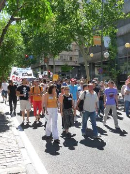 Massive demonstration. 19-J protests, Madrid. 15M Stock Photos