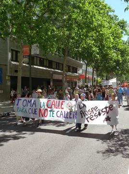 Massive demonstration. 19-J protests, Madrid. 15M Stock Photos