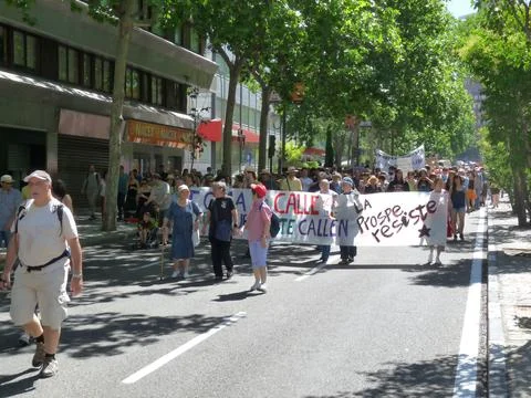 Massive demonstration. 19-J protests, Madrid. 15M Stock Photos