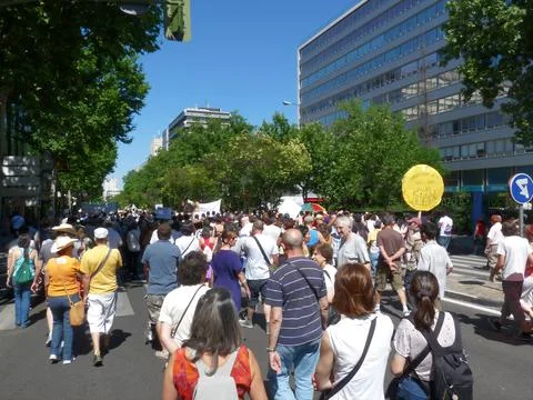 Massive demonstration. 19-J protests, Madrid. 15M Stock Photos