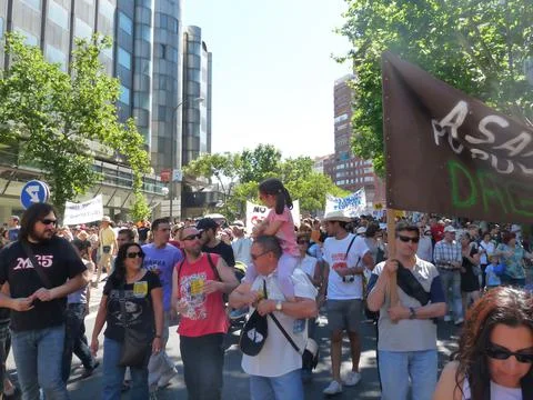 Massive demonstration. 19-J protests, Madrid. 15M Stock Photos