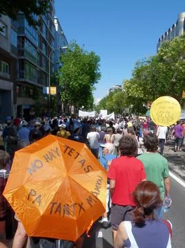 Massive demonstration. 19-J protests, Madrid. 15M Stock Photos