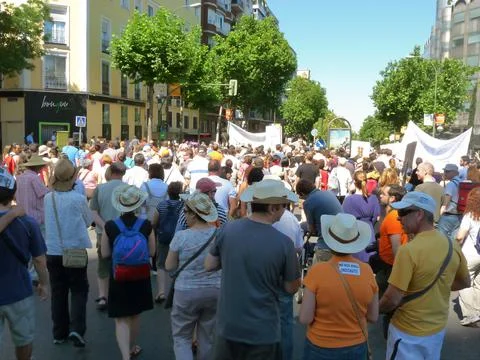 Massive demonstration. 19-J protests, Madrid. 15M Stock Photos